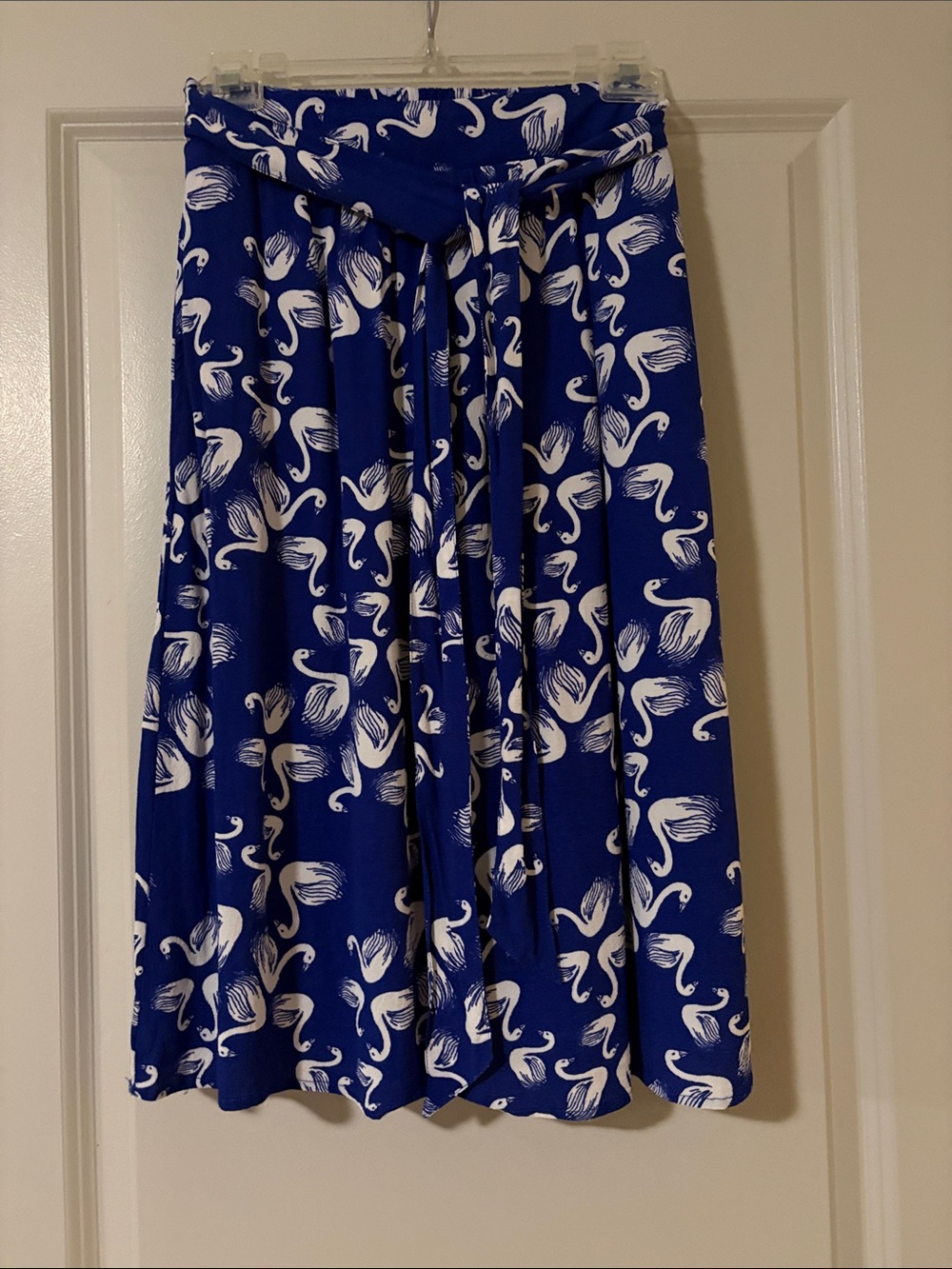 Blue Swan-Print Swim Sarong Cover-Up